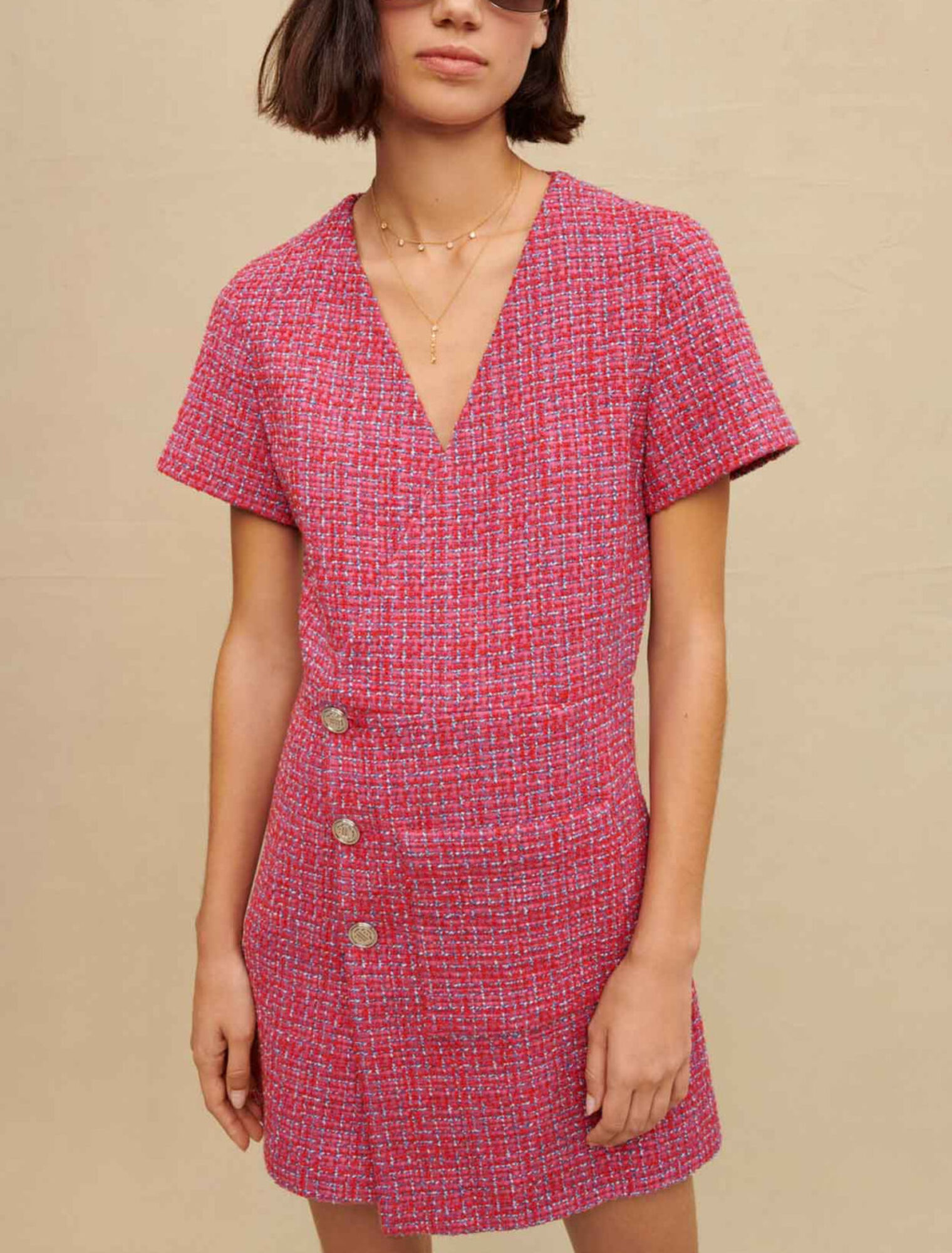 Robe courte en tweed dos ouvert