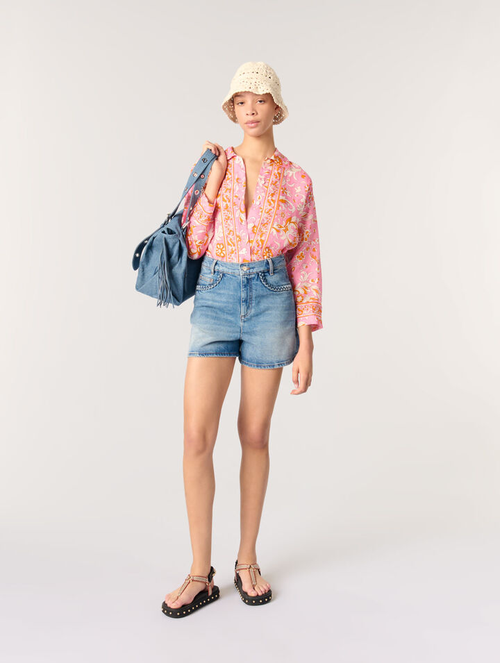 Short en denim et galons tressés