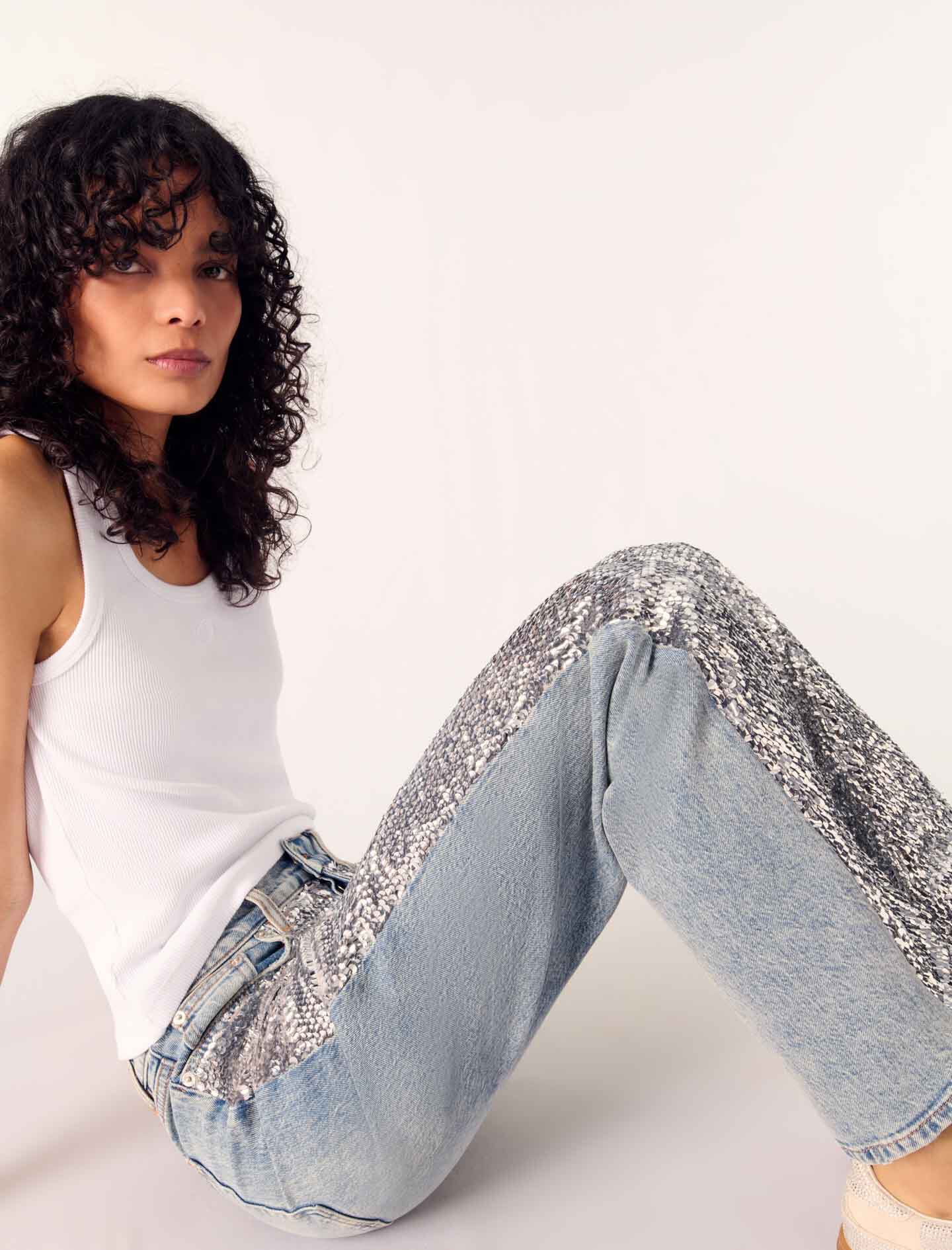 Sequinned jeans Blue For Women | Maje