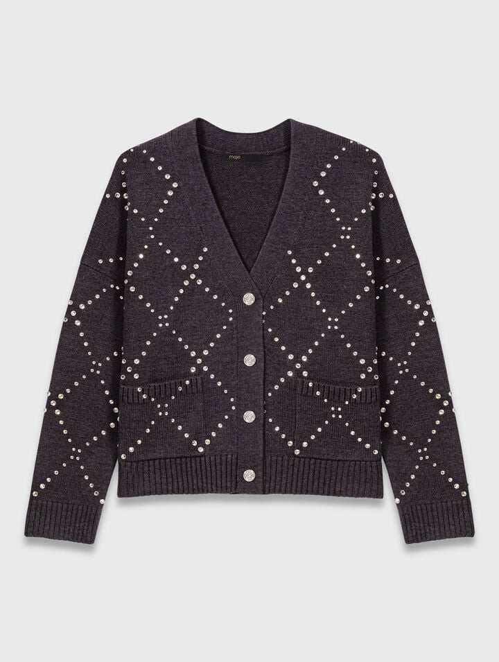 Cardigan à carreaux strassé