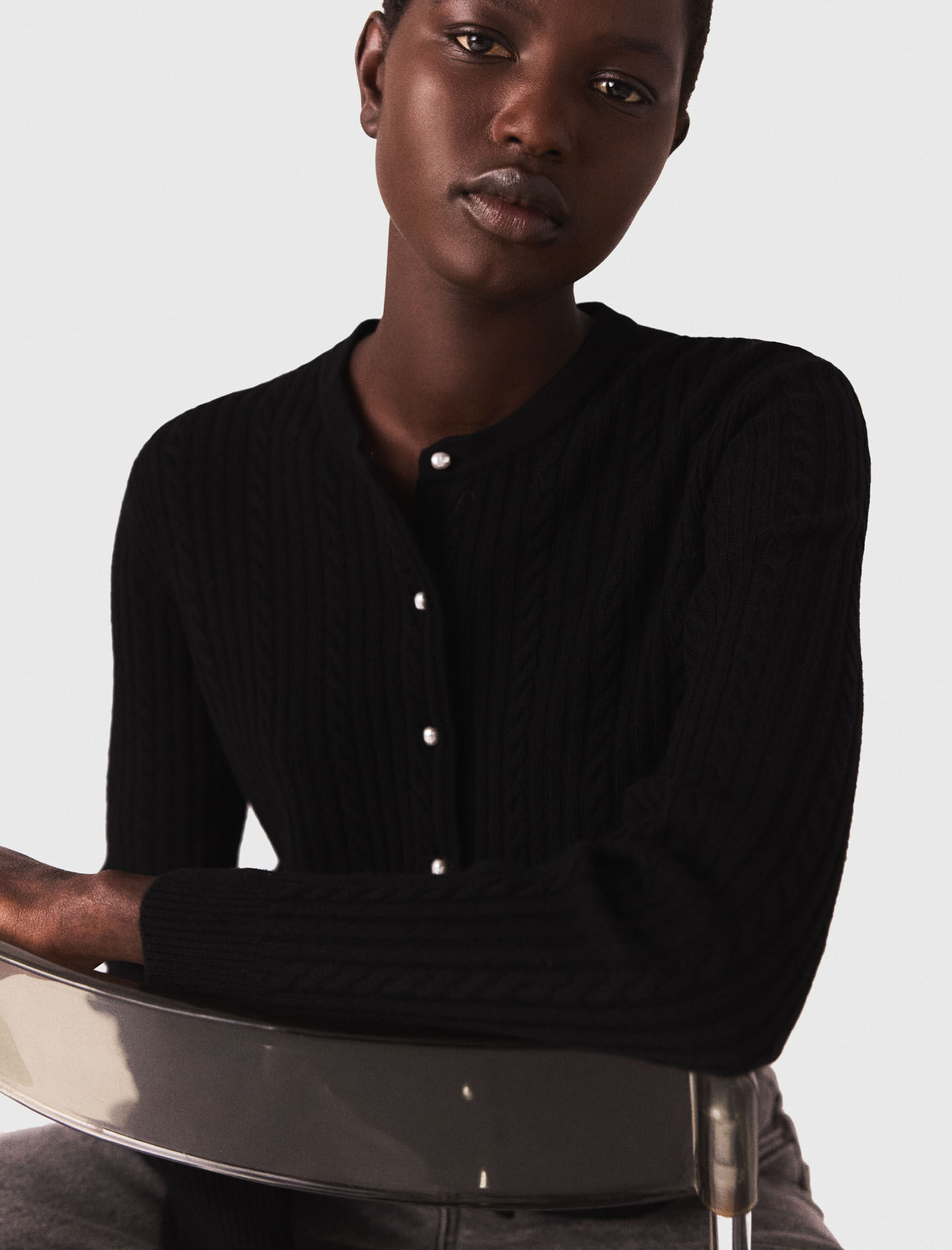 Cardigan with removable beaded collar Black / Gray For Women | Maje