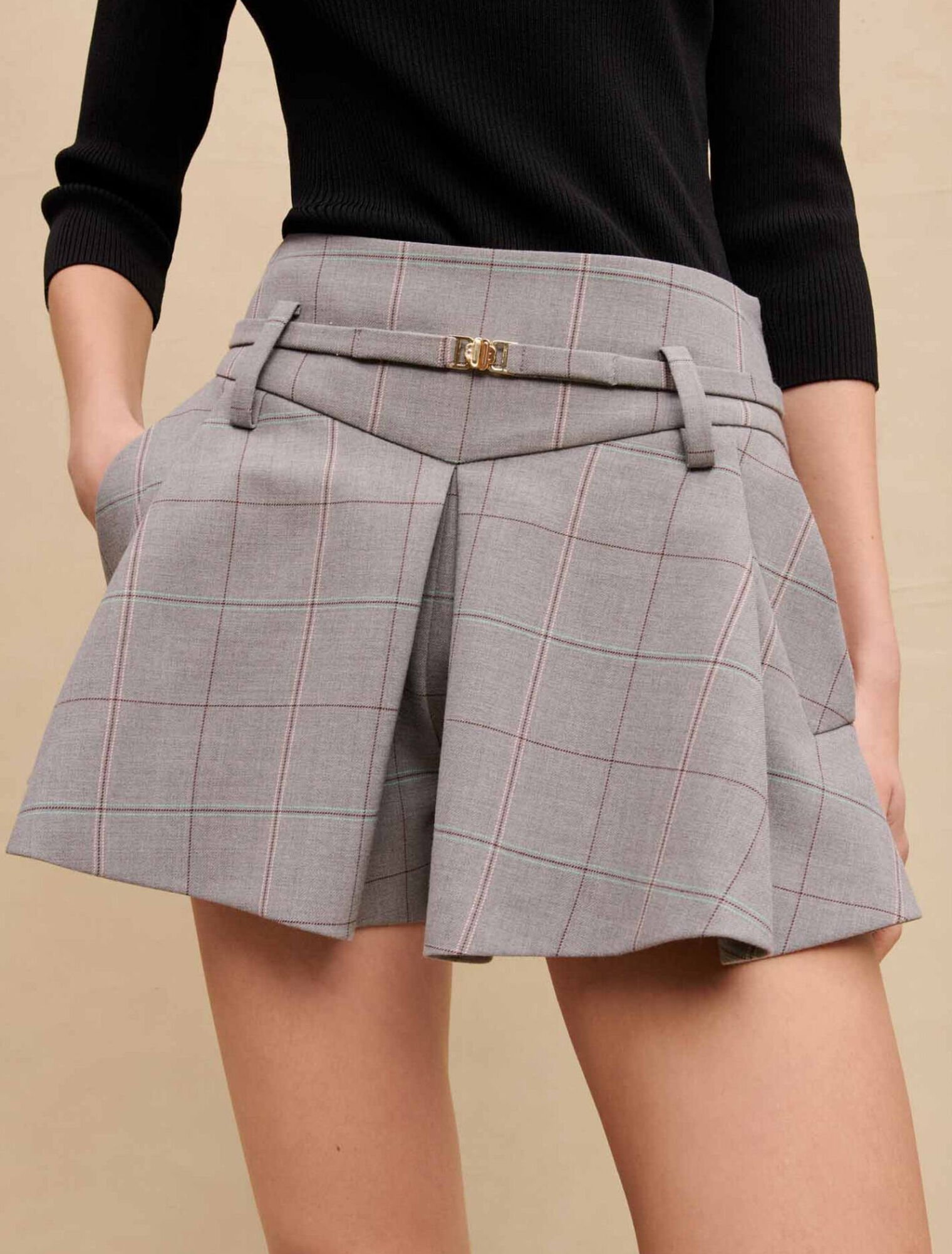 Mini short à carreaux gris