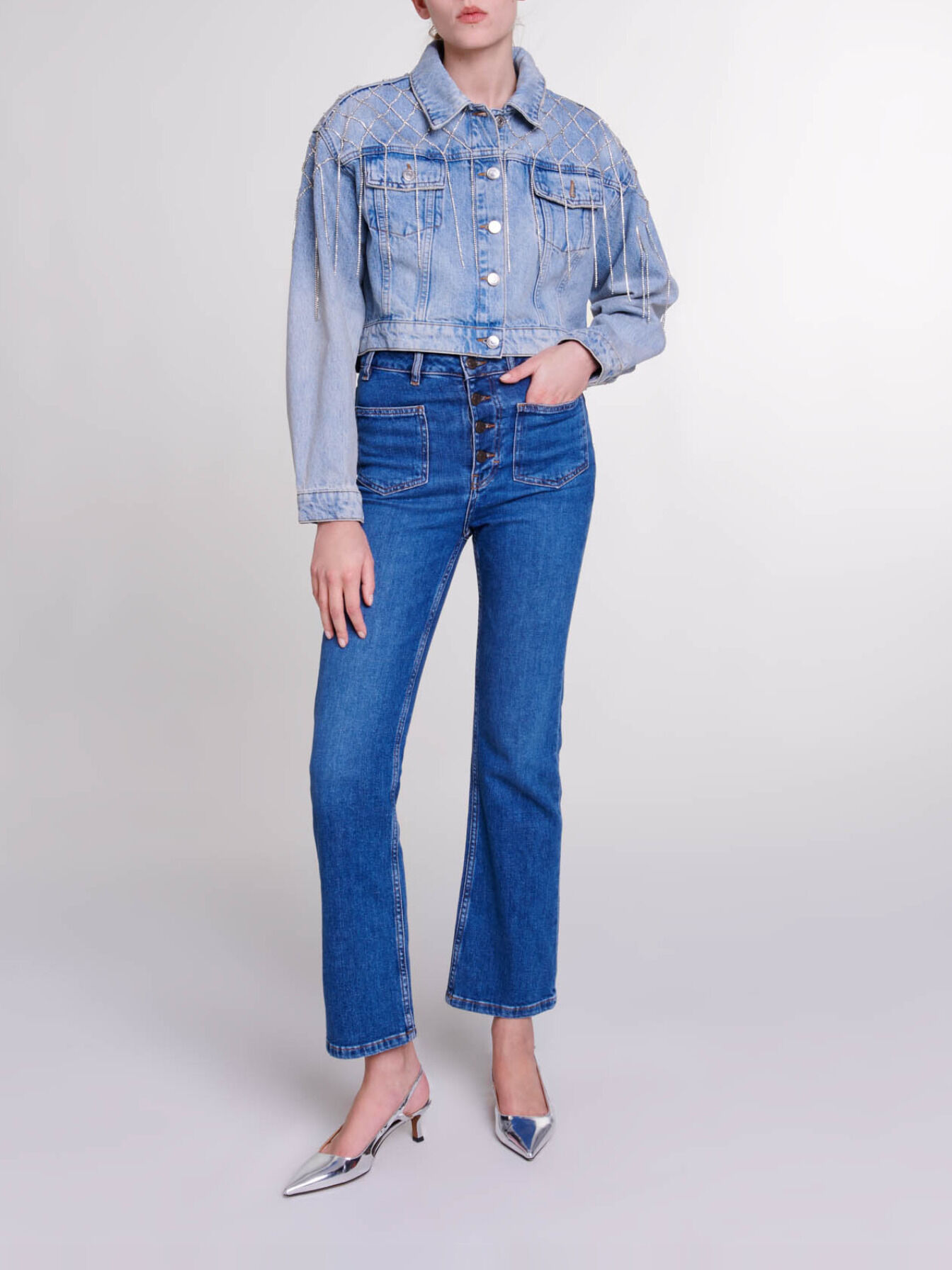 Denim jacket with rhinestones Blue For Women | Maje