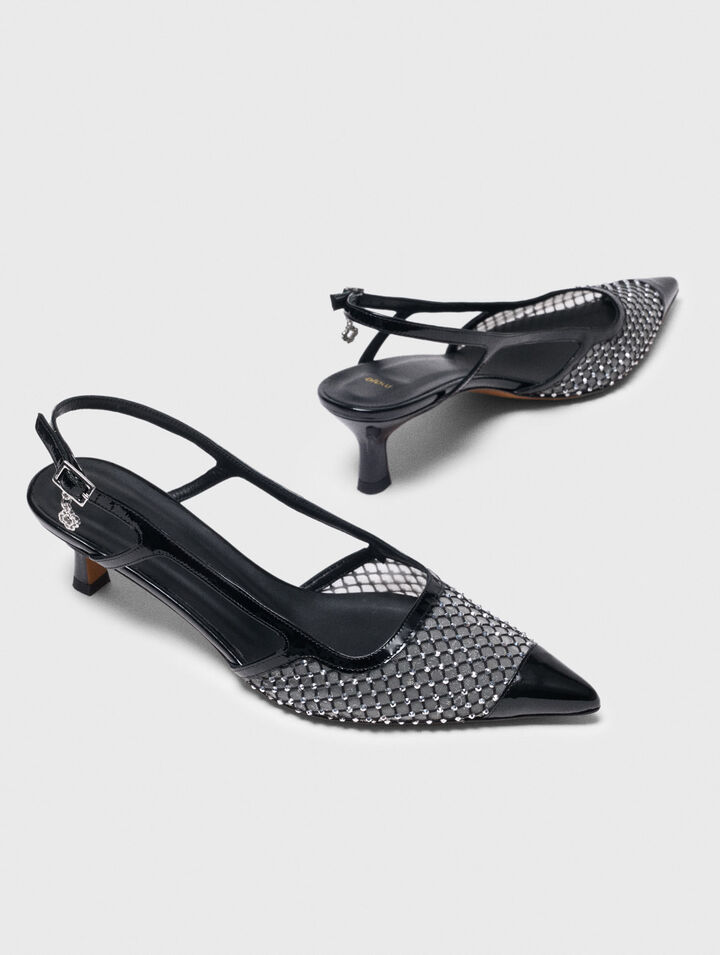 Rhinestone mesh pumps