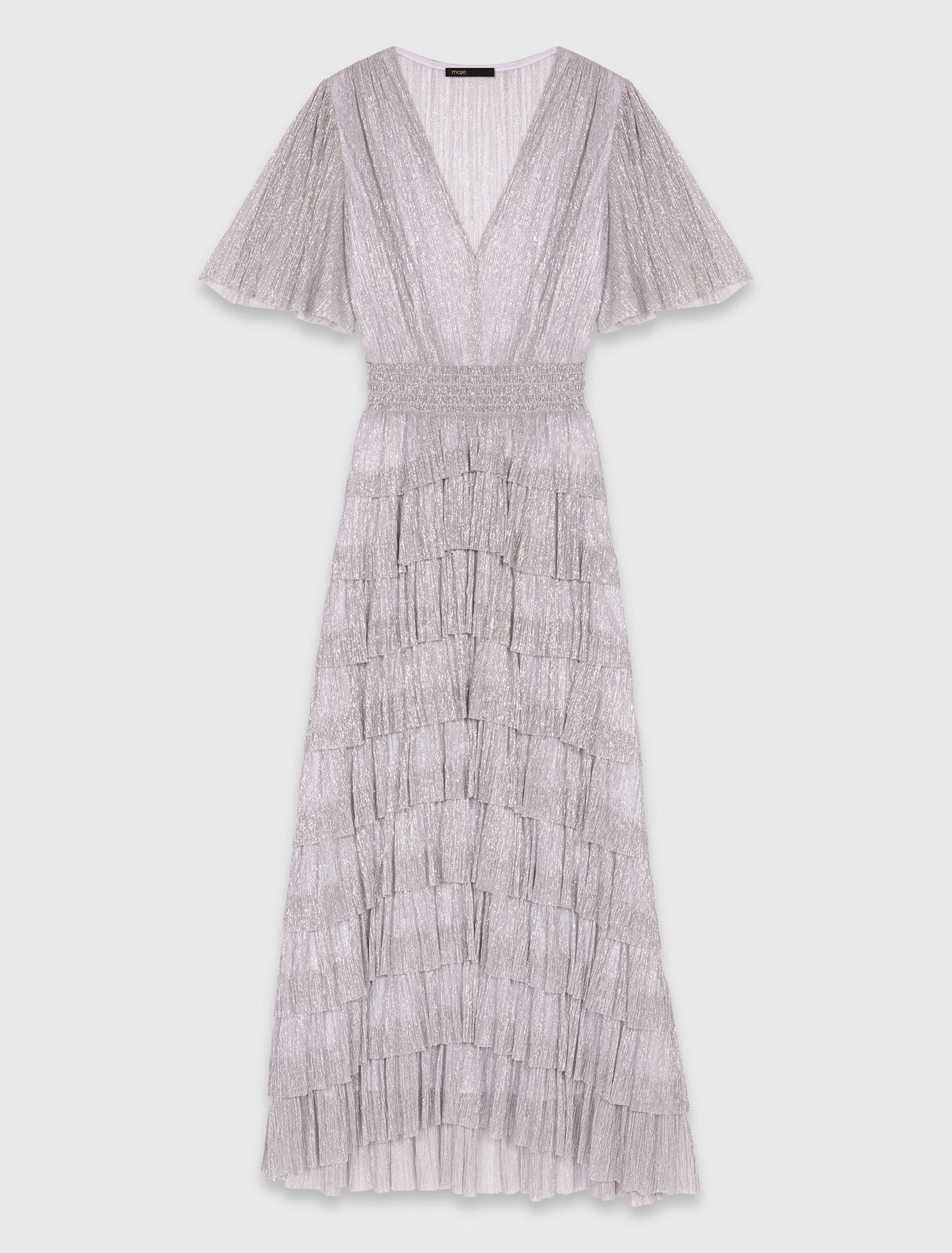 Robe mi-longue à volants métalisée