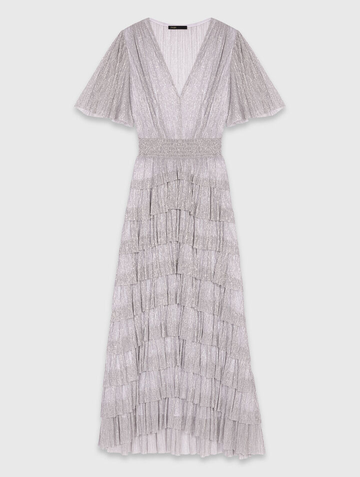 Robe mi-longue à volants métalisée