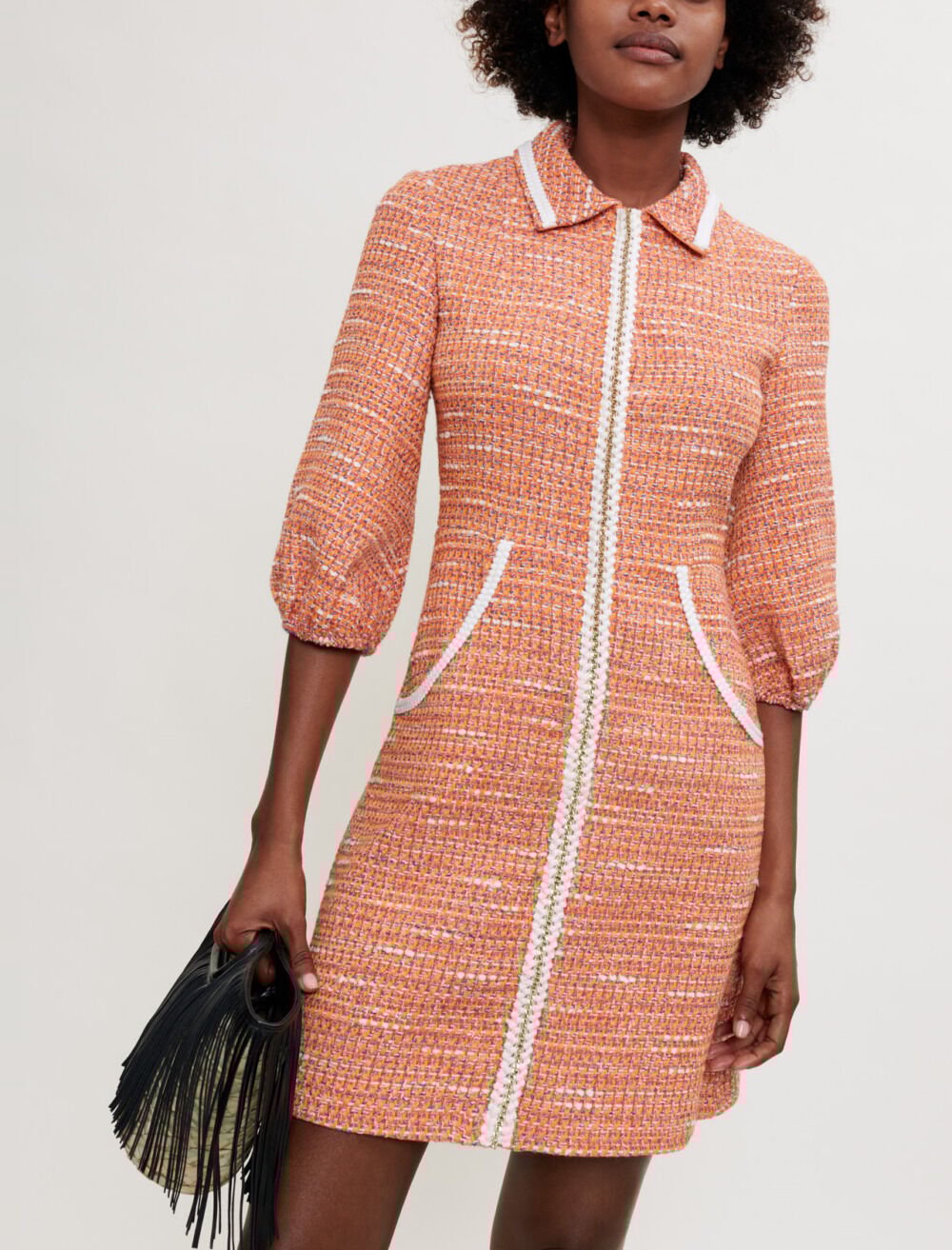 Tweed dress with braided braids