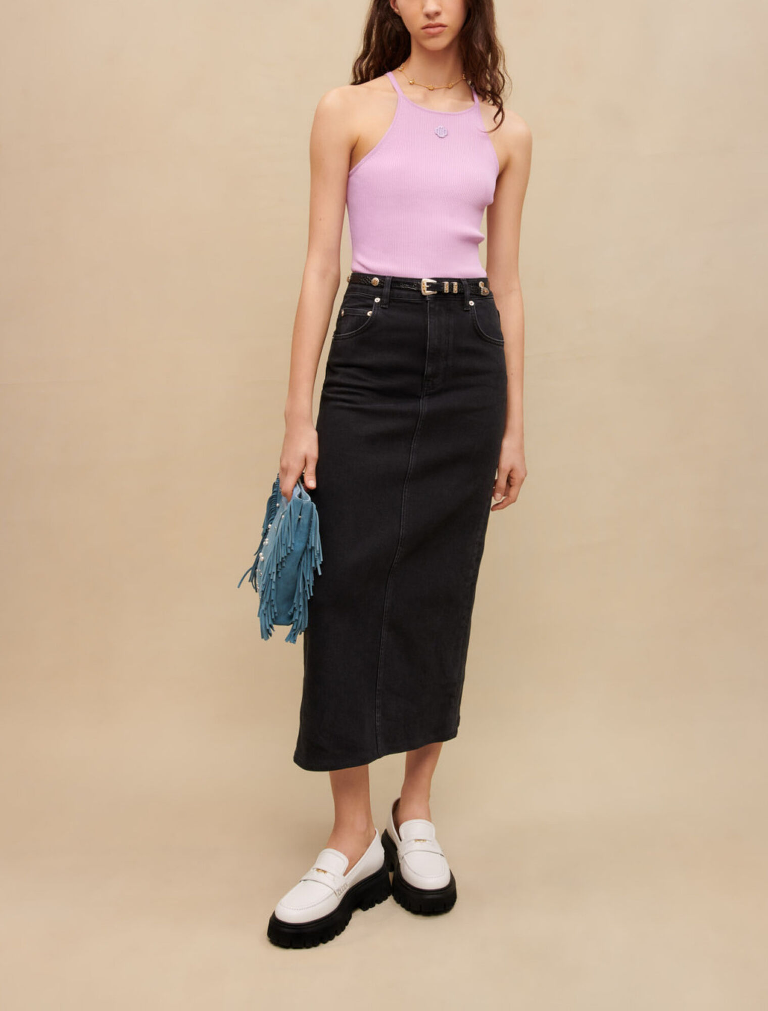 Long denim skirt