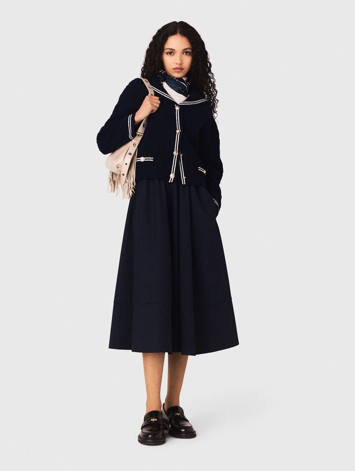 Striped tailored midi skirt