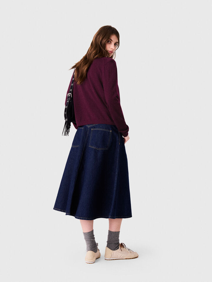 Jupe &eacute;vas&eacute;e en denim mi-longue