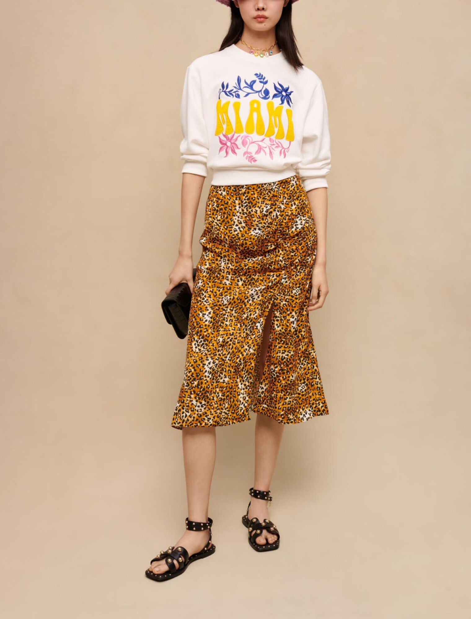 Leopard print midi skirt