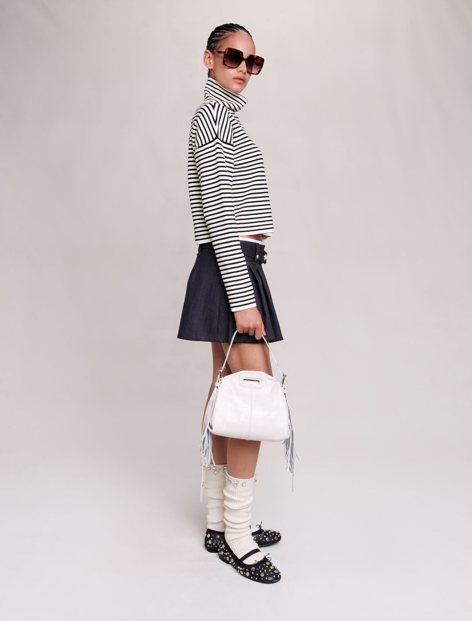 Black denim-effect mini skirt