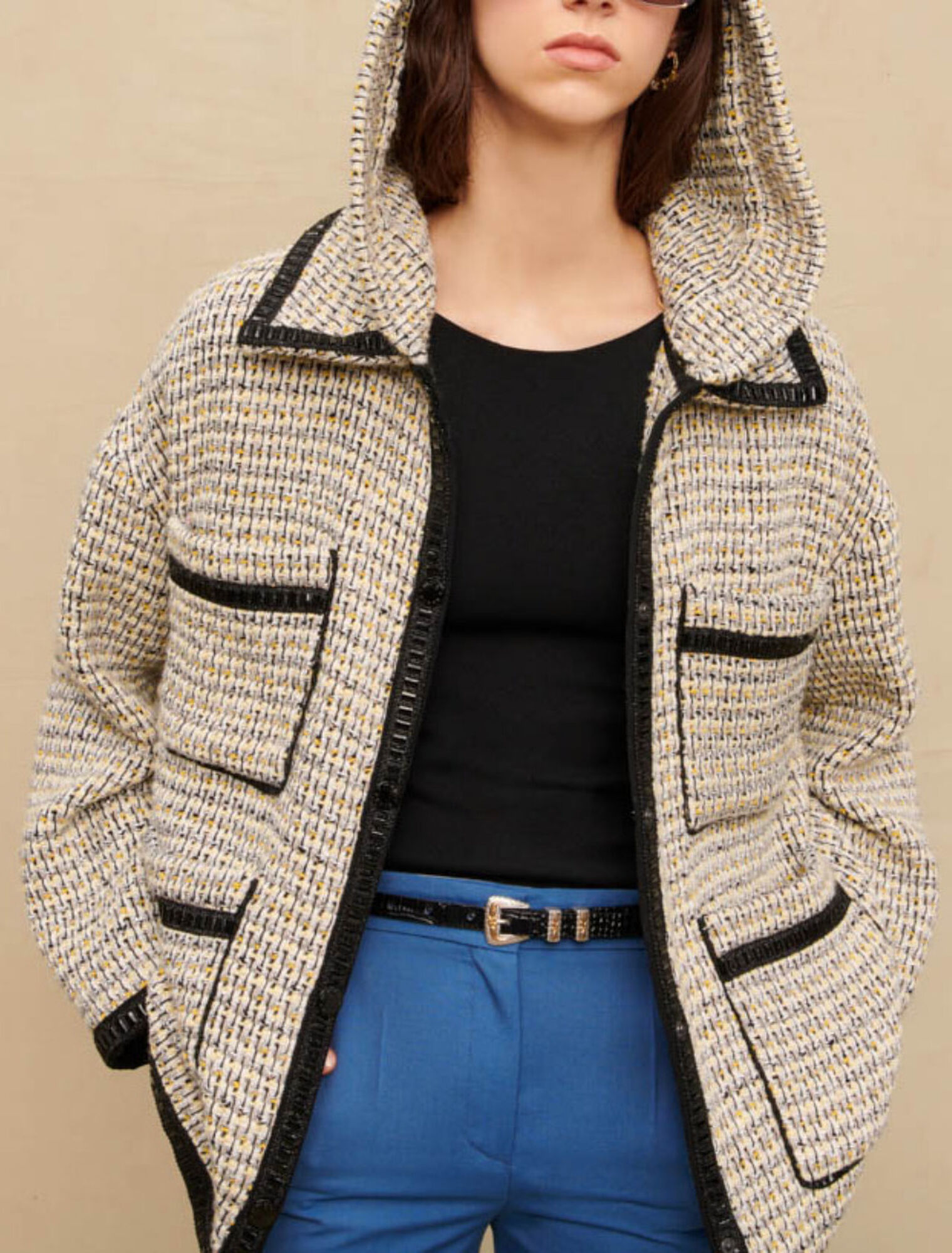 Manteau à capuche en tweed