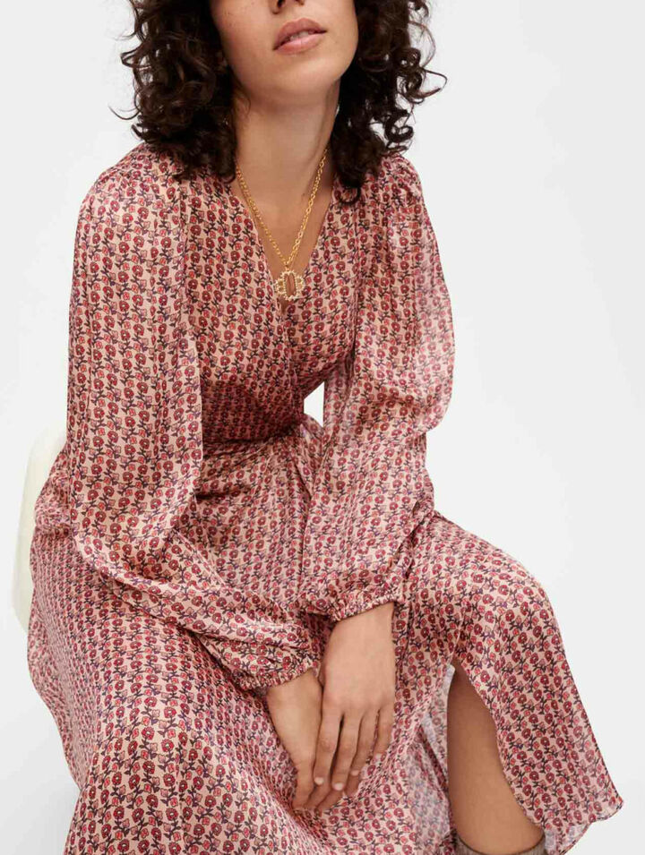 Robe drapée en satin imprimé
