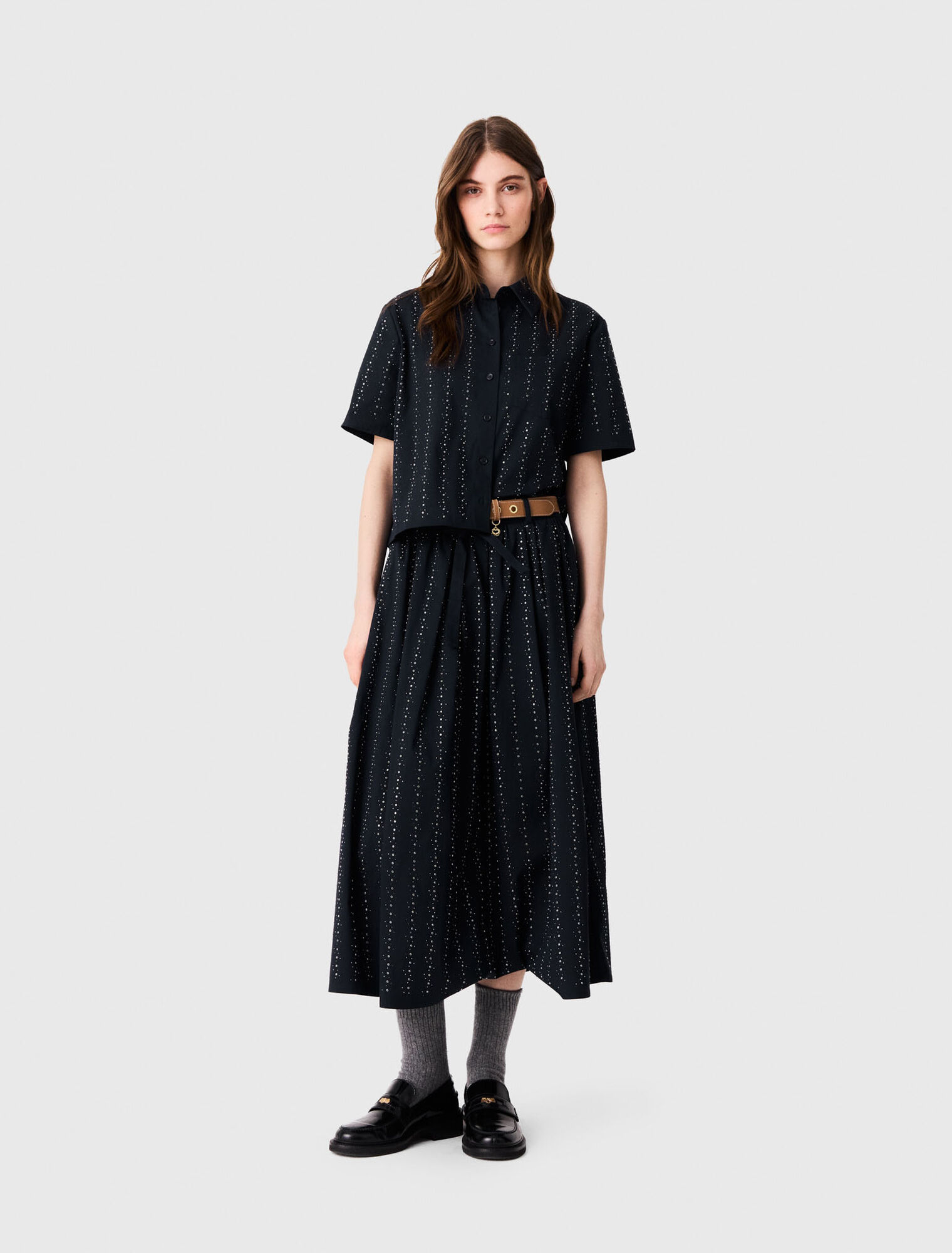 Long rhinestone cotton skirt
