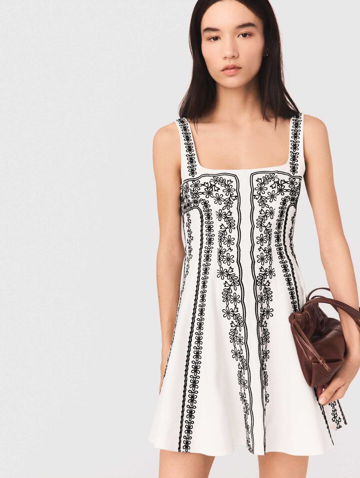 Mini embroidered strap dress