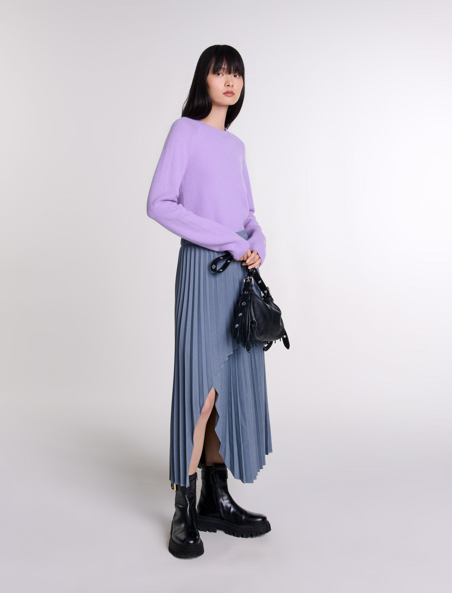 スカート asymmetrical pleated skirt Asymmetrical pleated skirt Black / Gray For Women | Maje