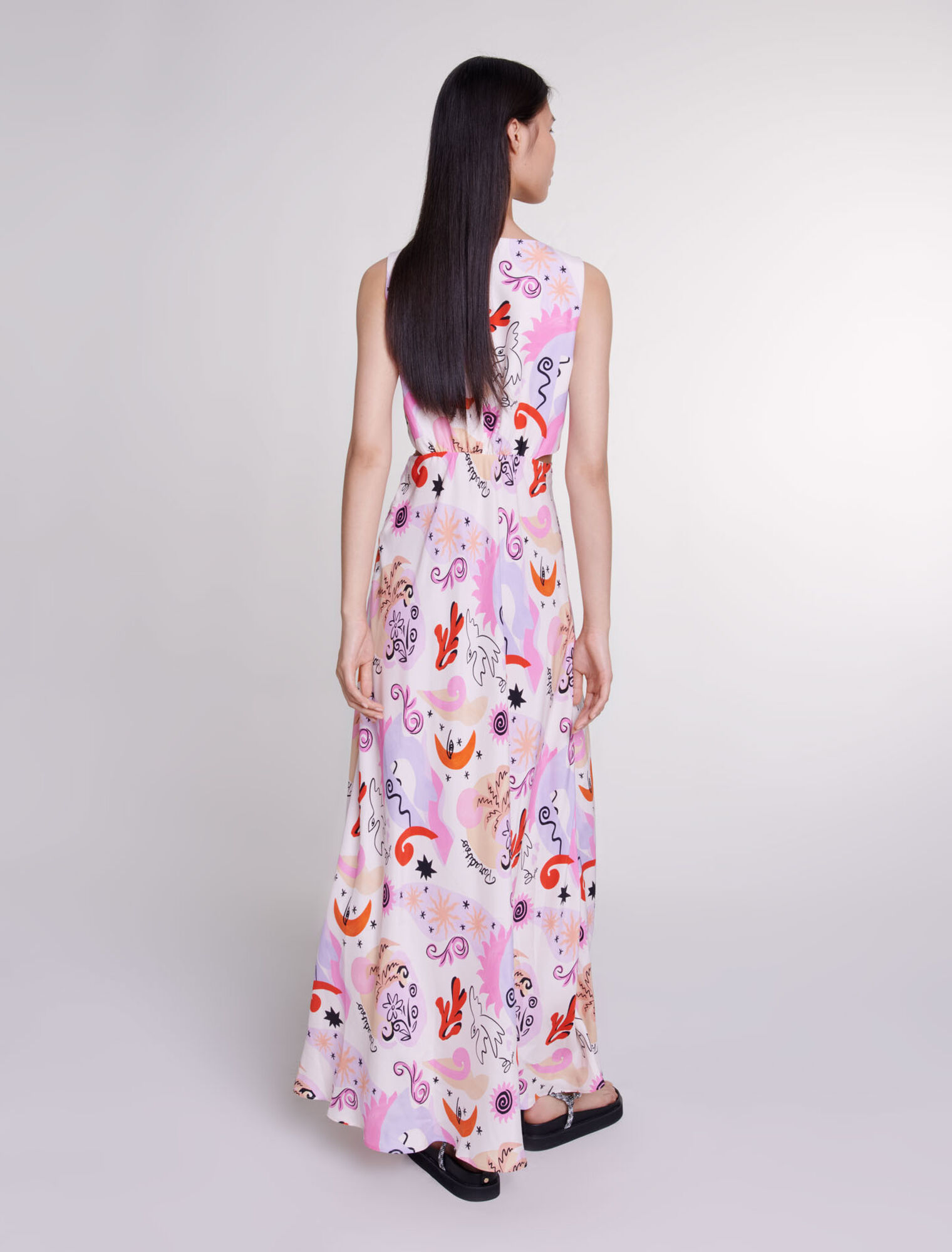 Robe longue ajourée en soie