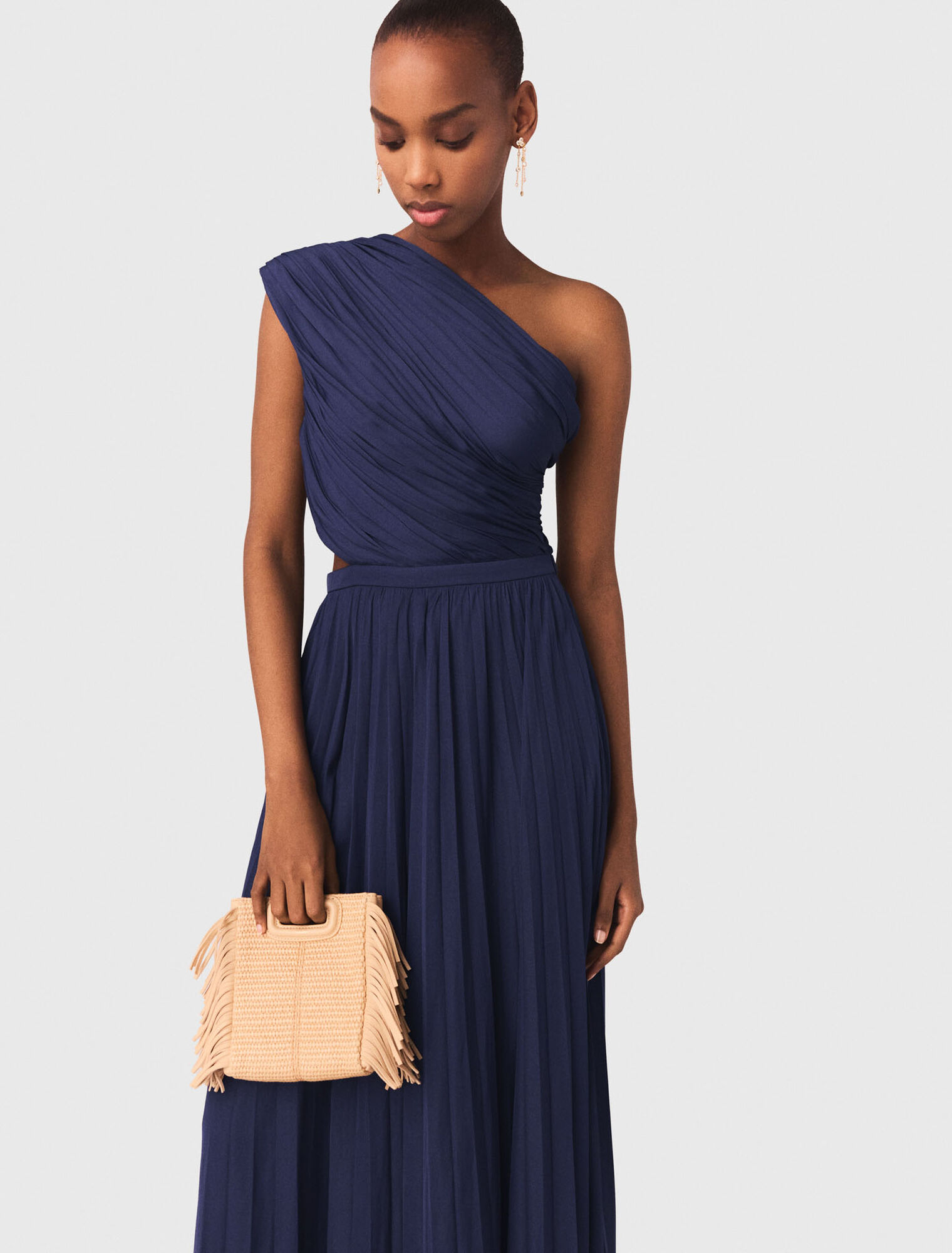 Asymmetrical pleated maxi dress