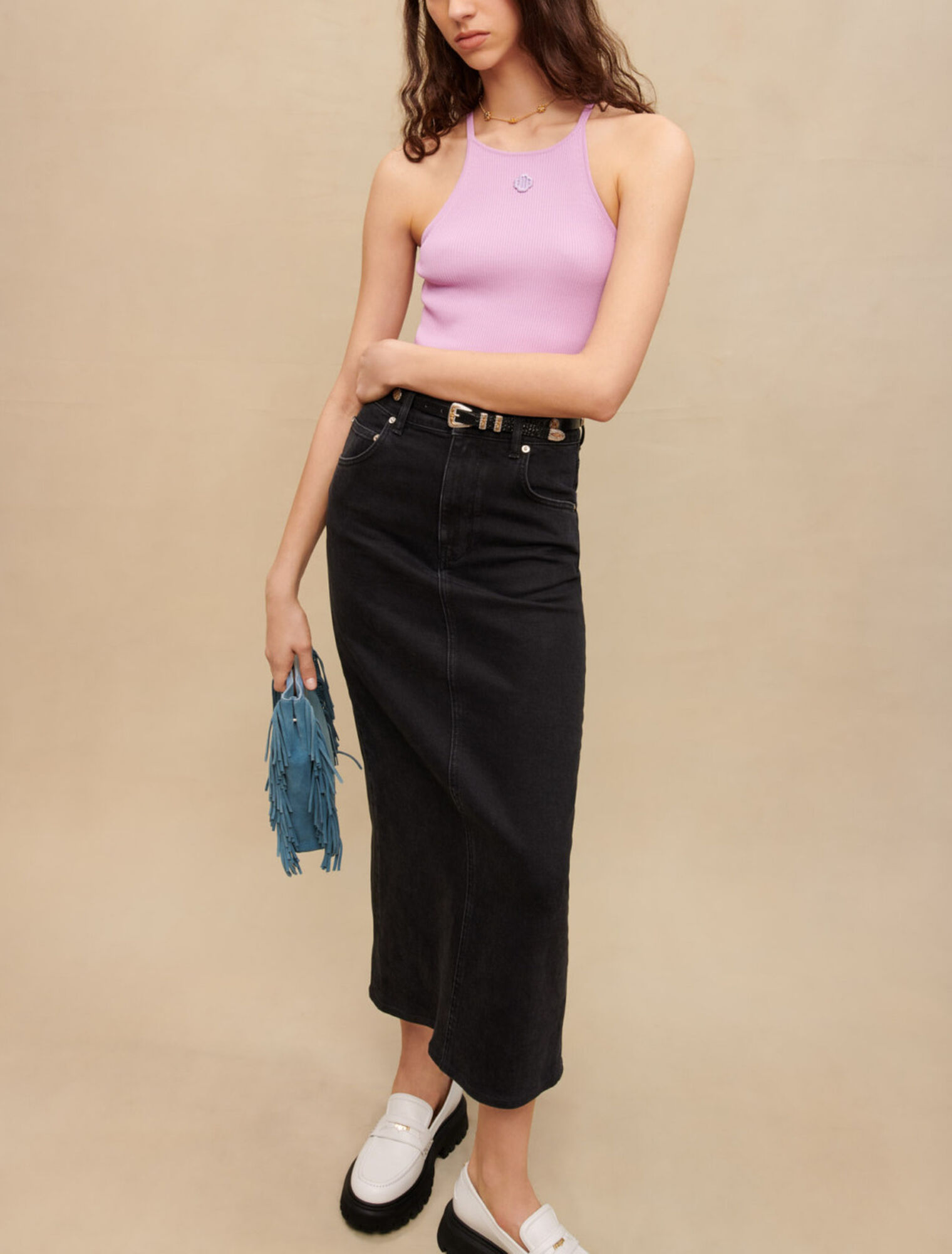 Long denim skirt