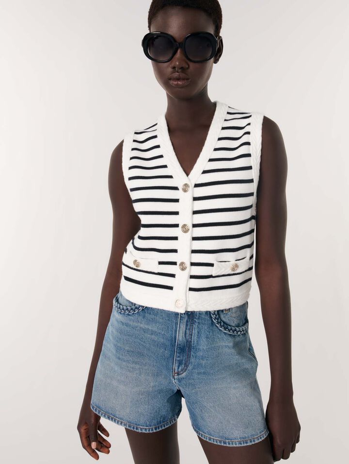 Cardigan sans manches à rayures
