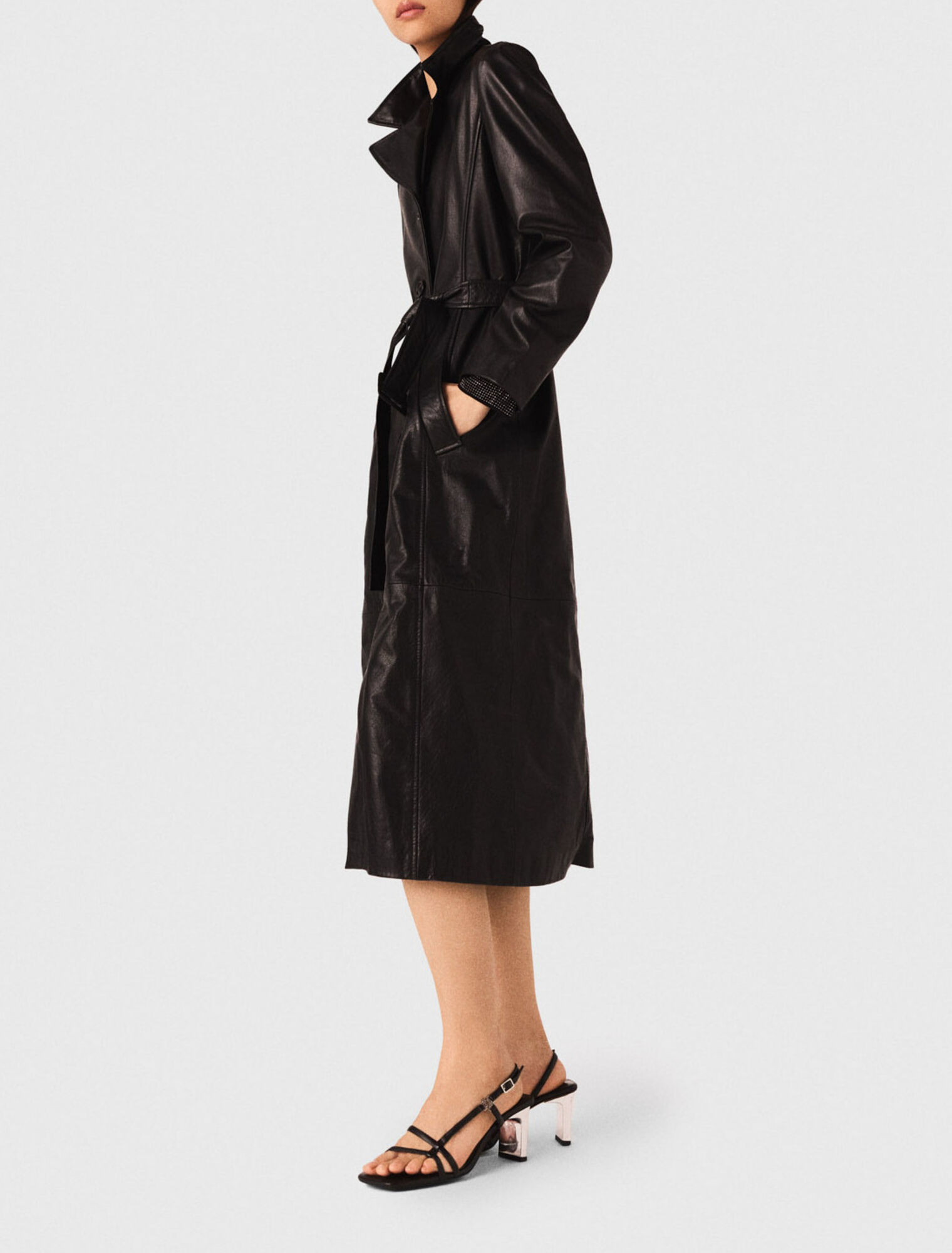 Long leather trench coat
