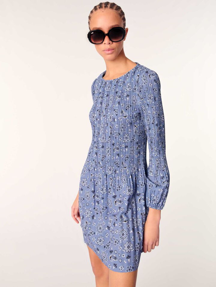 Patterned pleated mini dress