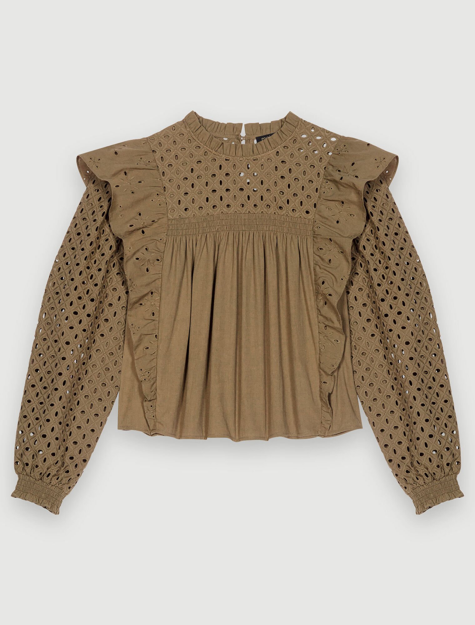 Embroidered cotton top with ruffles