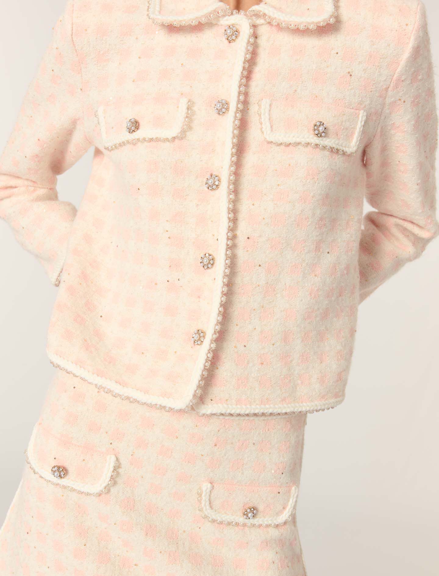 Tweed-effect knit jacket Pink For Women | Maje