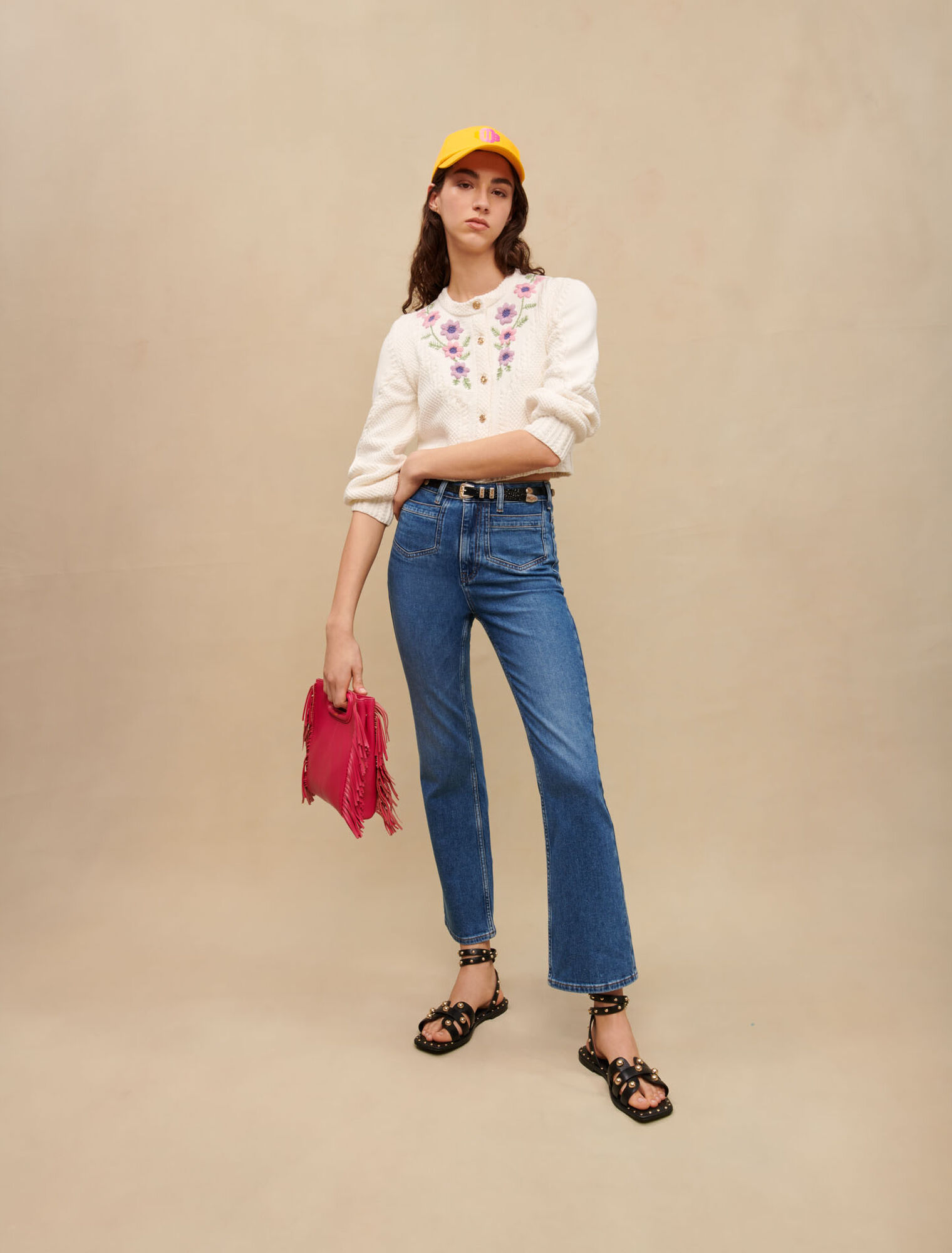 Floral embroidered cropped cardigan
