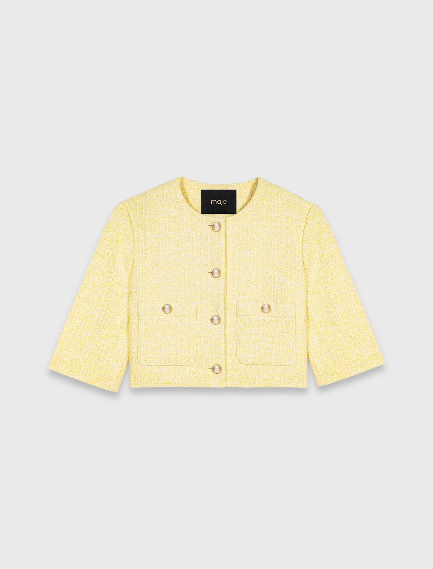 Short-sleeved tweed jacket Yellow / Orange For Women | Maje