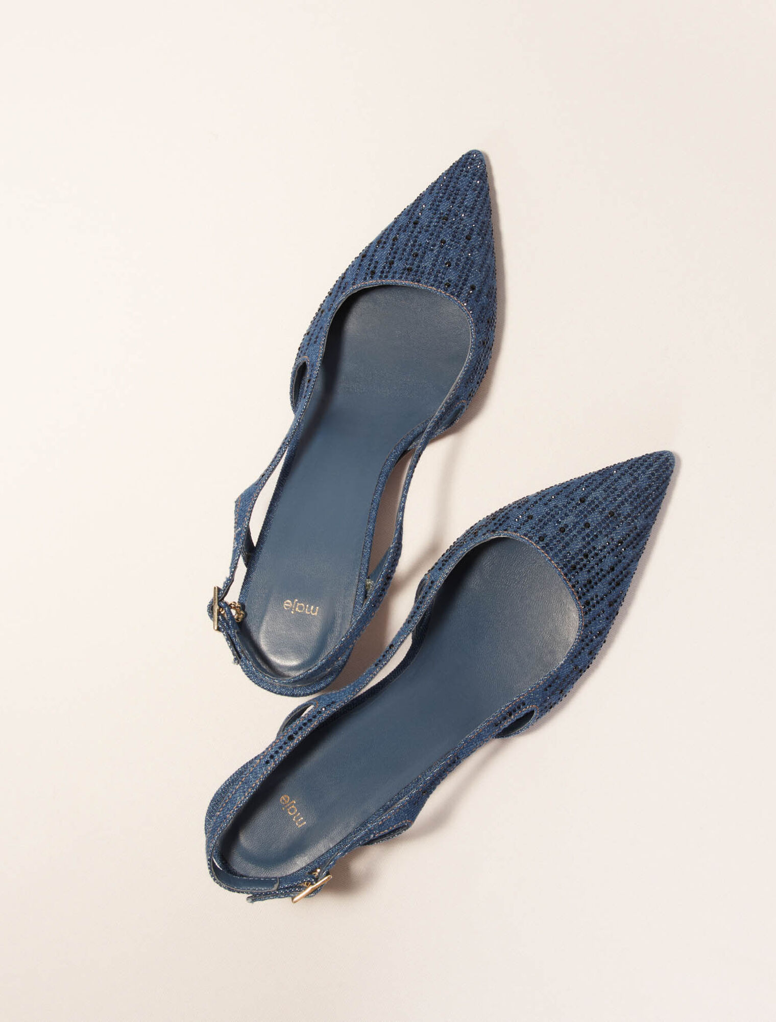Escarpins slingback en denim strassé
