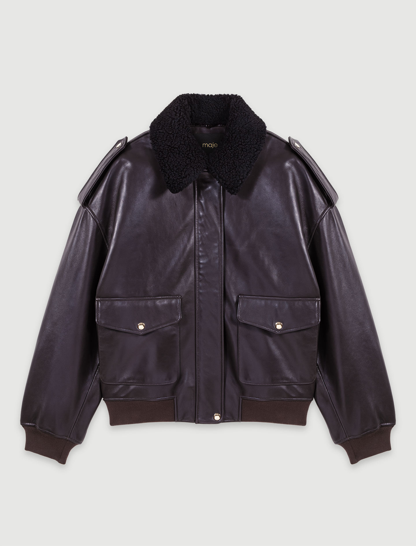 Oversized leather jacket Brown For Women | Maje