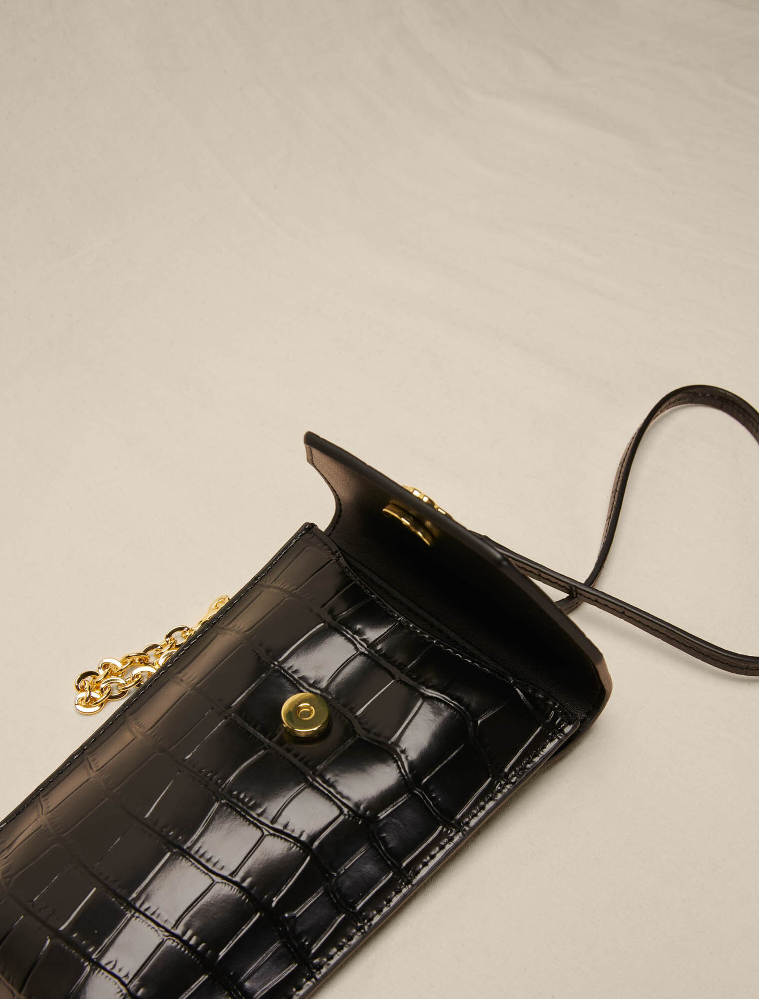 Porte téléphone en cuir embossé croco