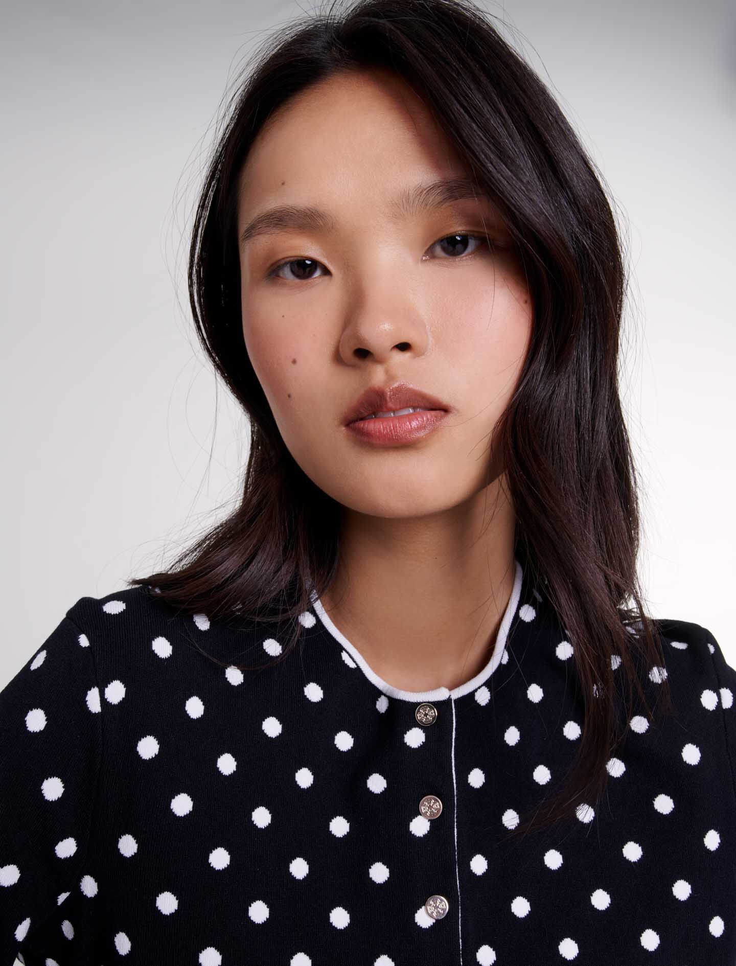 【Tie.Me】 color dot knit cardigan /black Portrait Cardigan in Solid Black for Women | La DoubleJ