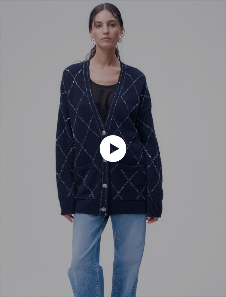 Longline wool cardigan Blue For Women Maje