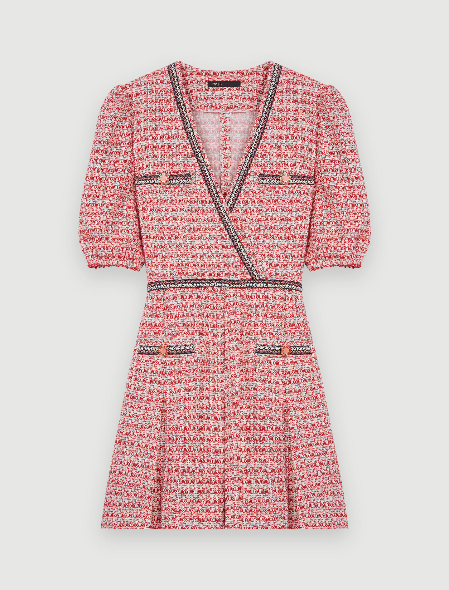 Tweed dress with ethnic trim Pink For Women | Maje