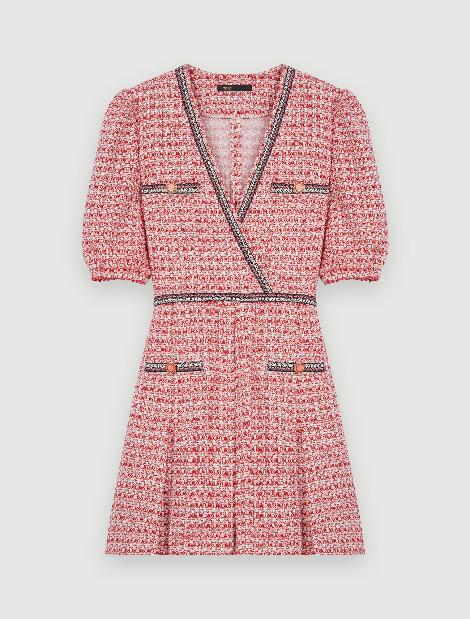 Tweed dress with ethnic trim