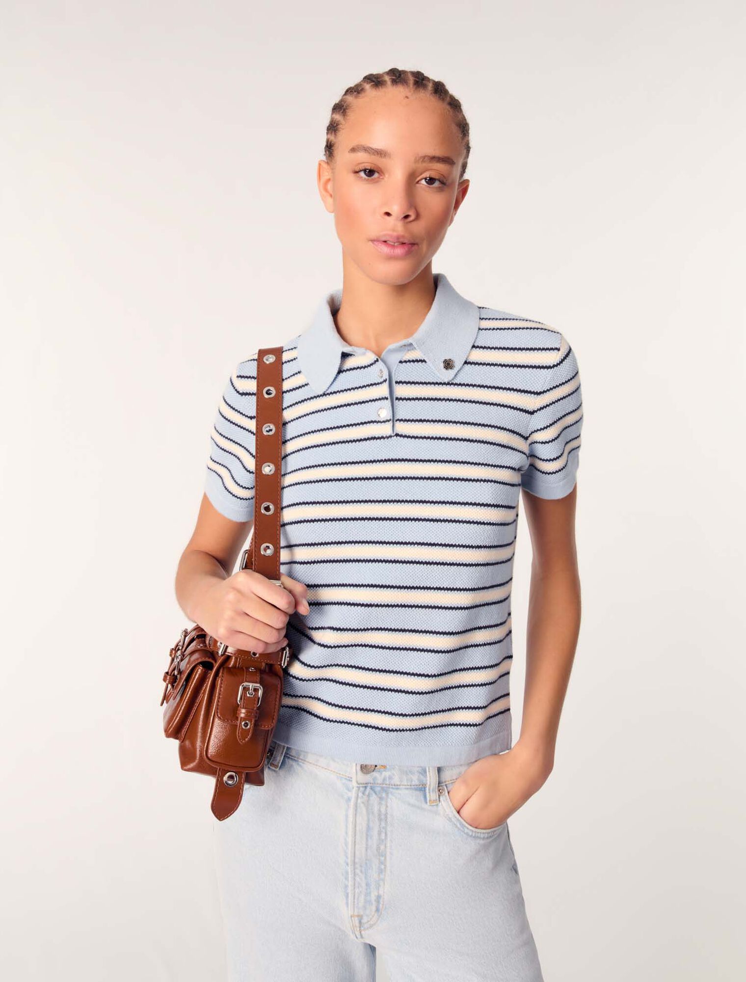 Striped knit polo short sleeve shirt