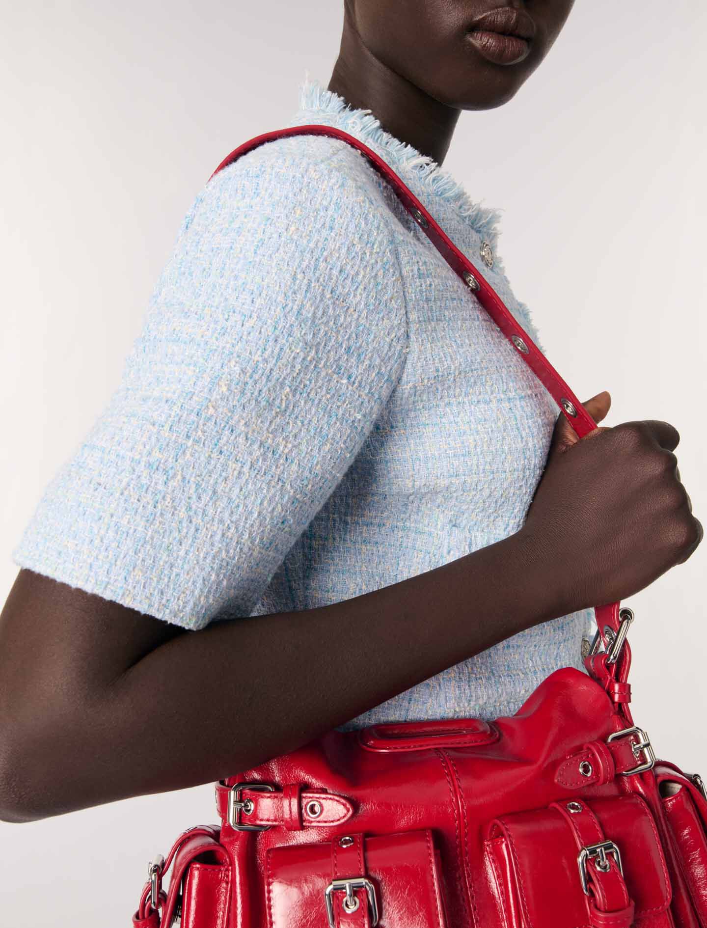 Cropped short sleeve tweed jacket