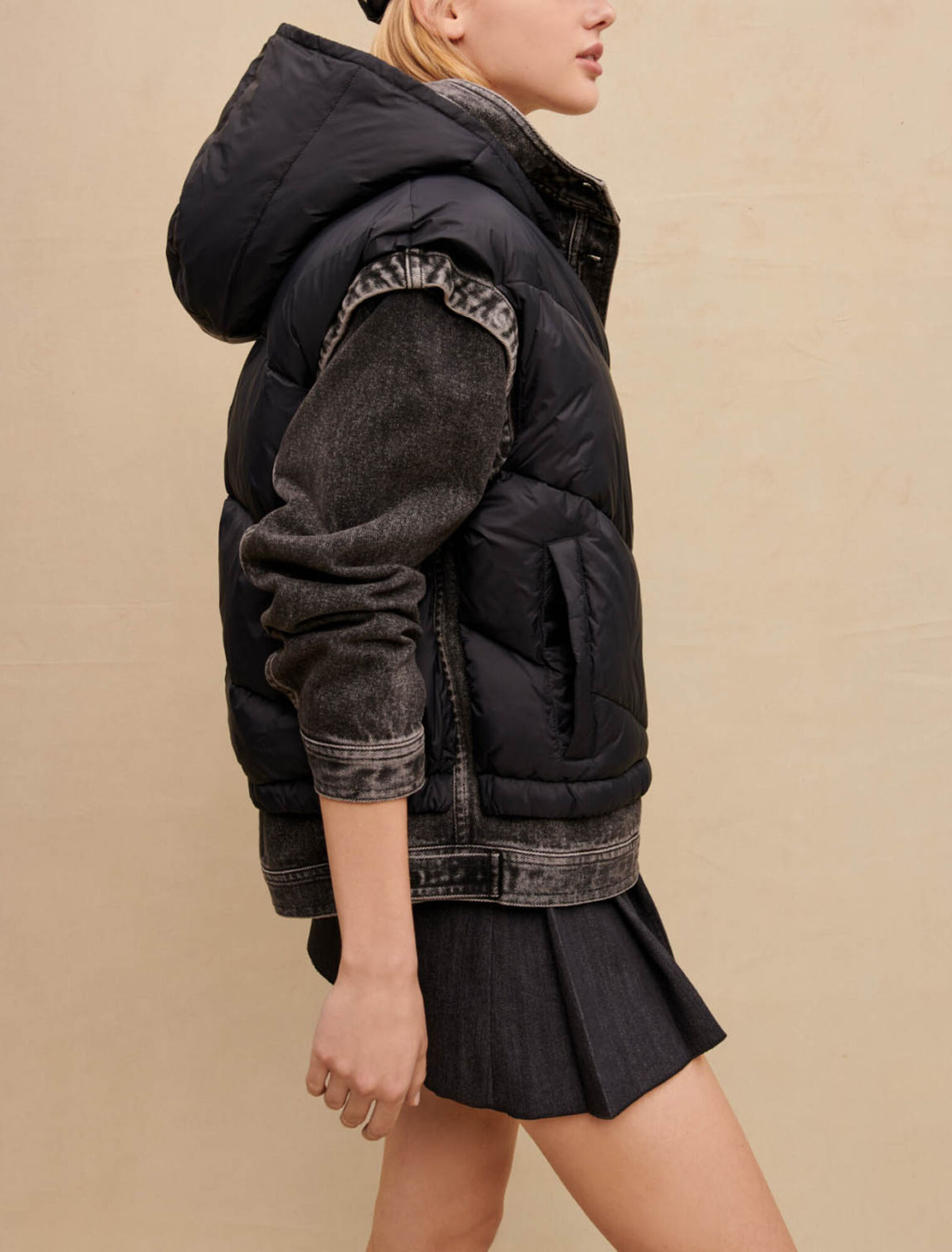 Blouson bi-matière noir