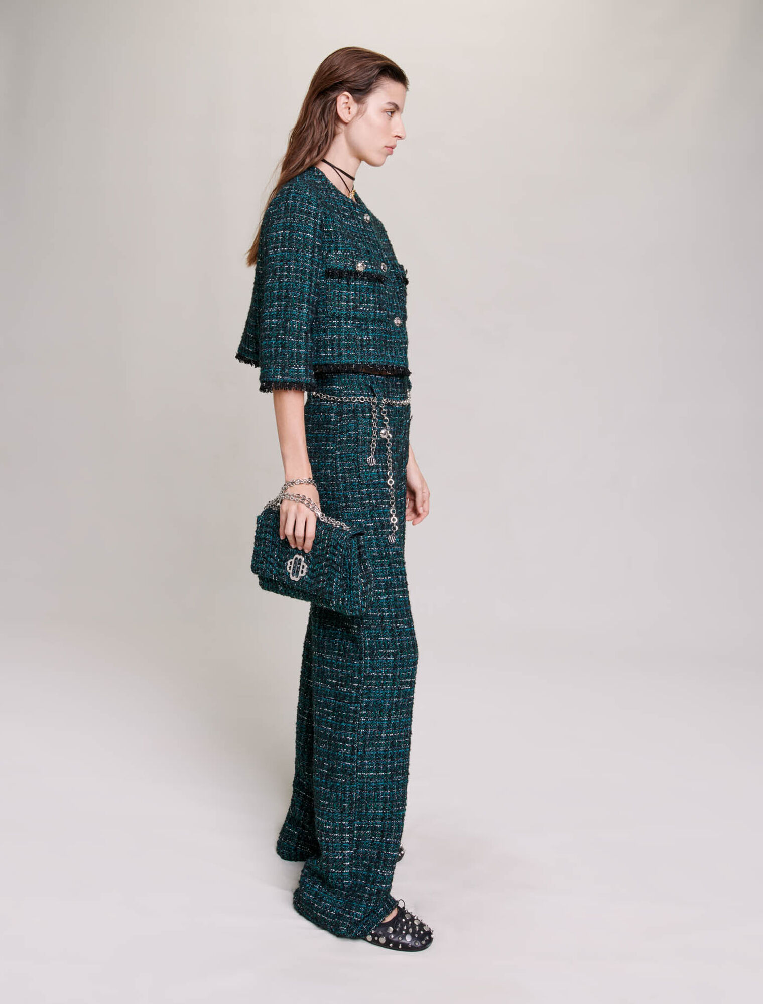 Pantalon large en tweed