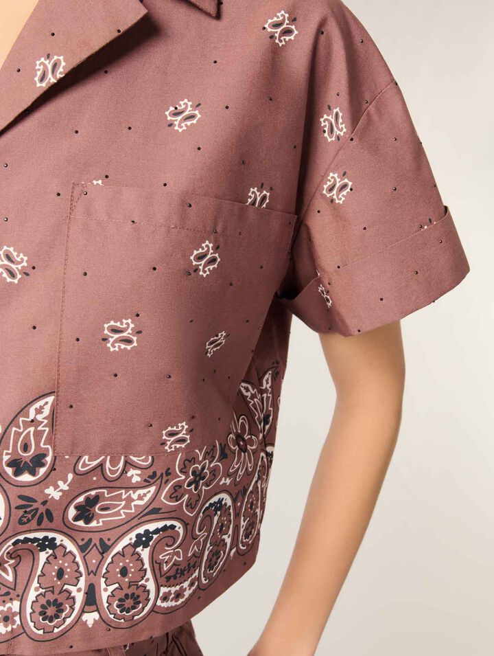 Chemise courte imprimée à strass
