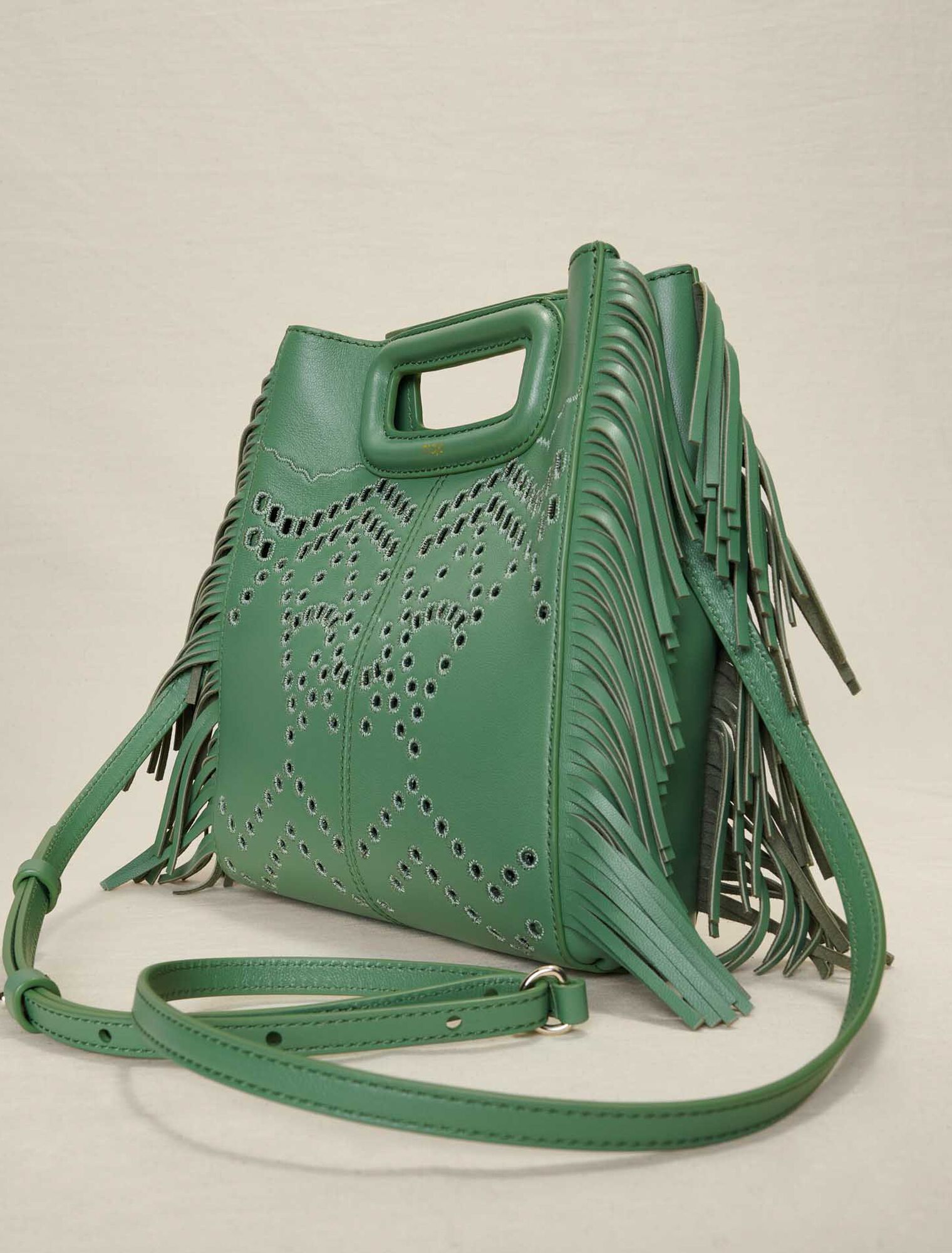 Perforated, fringed leather M bag