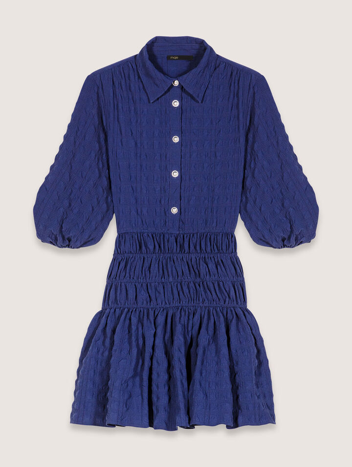 Short satin-effect pleated dress