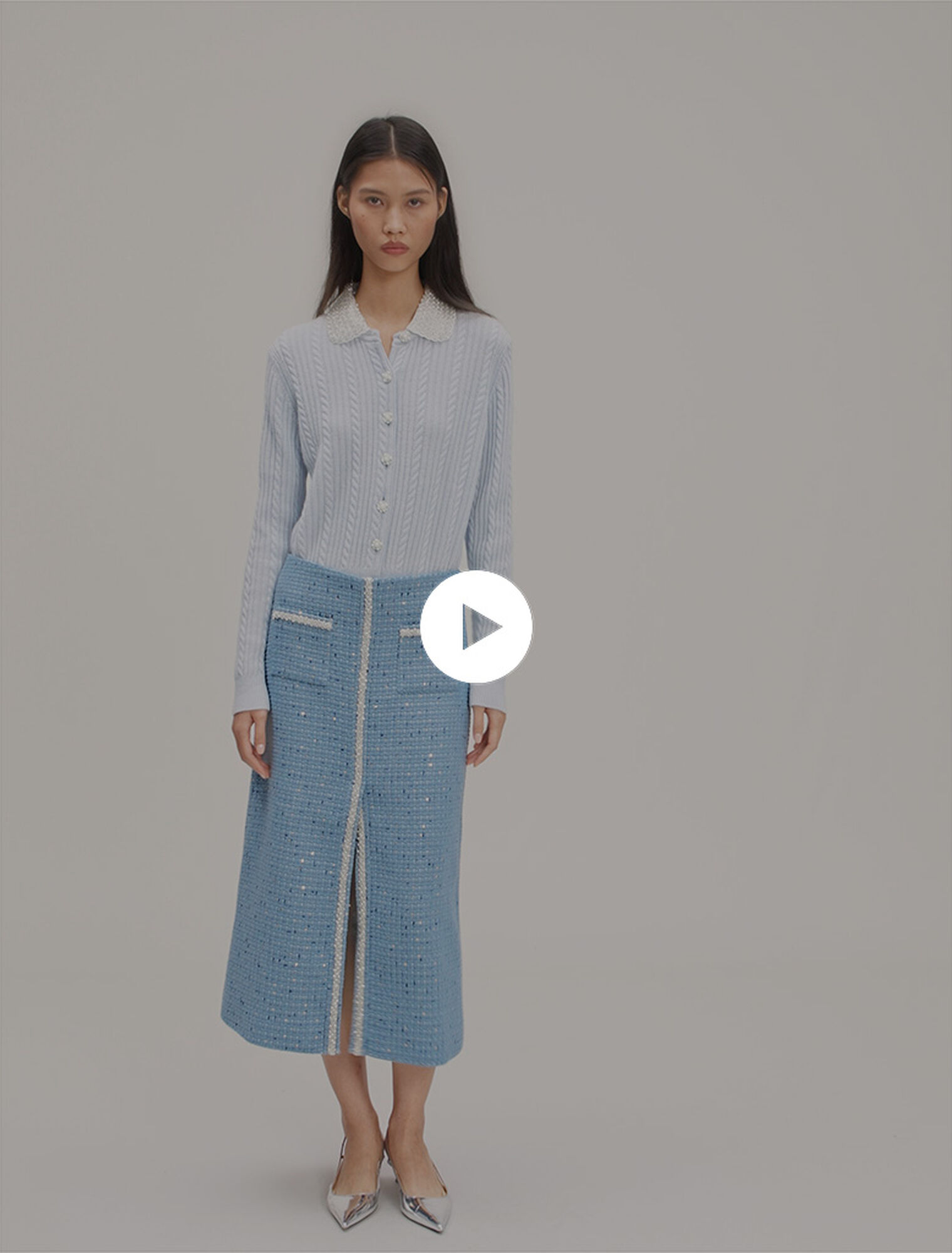 Jupe midi en tweed à sequins