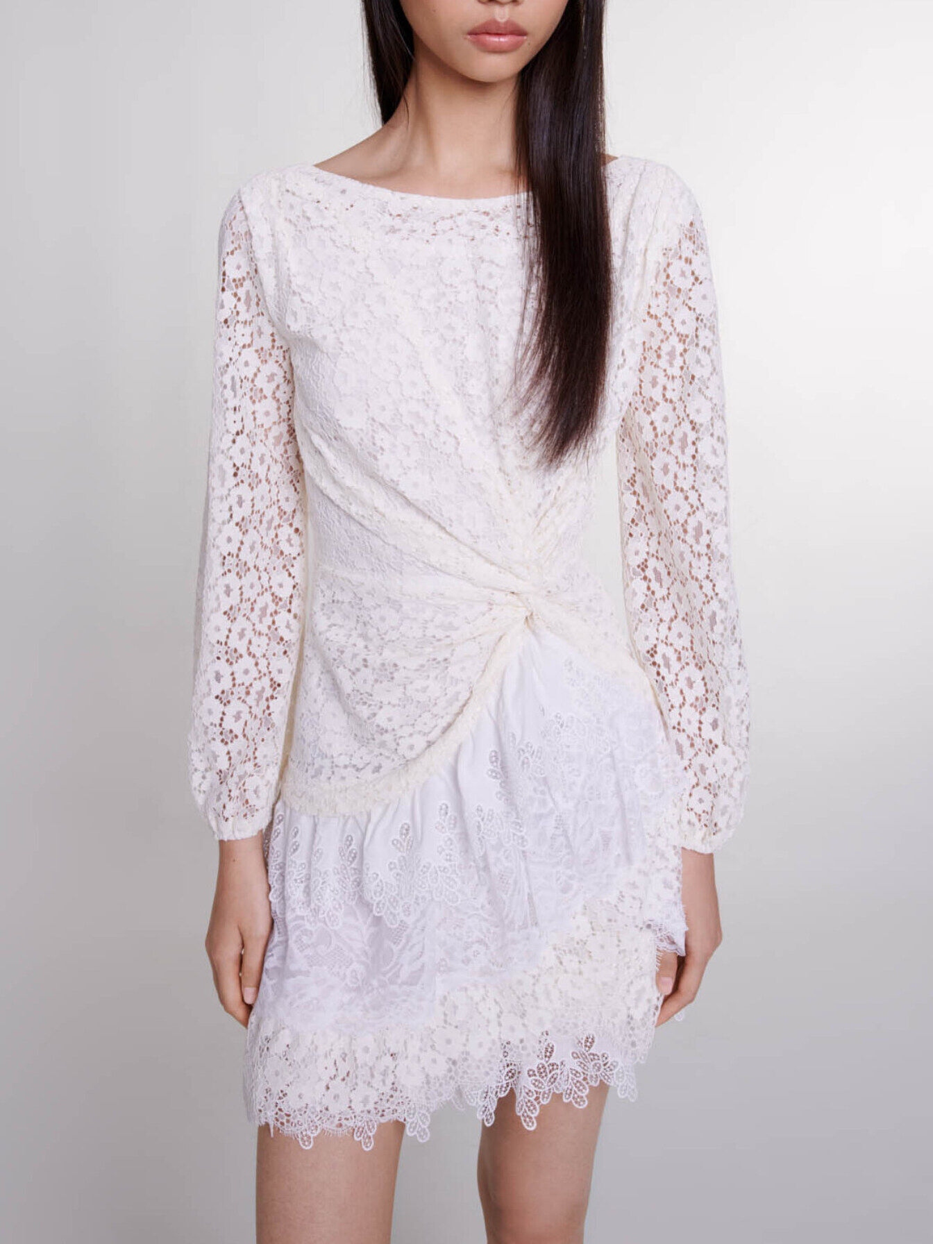 Draped lace dress White For Women | Maje