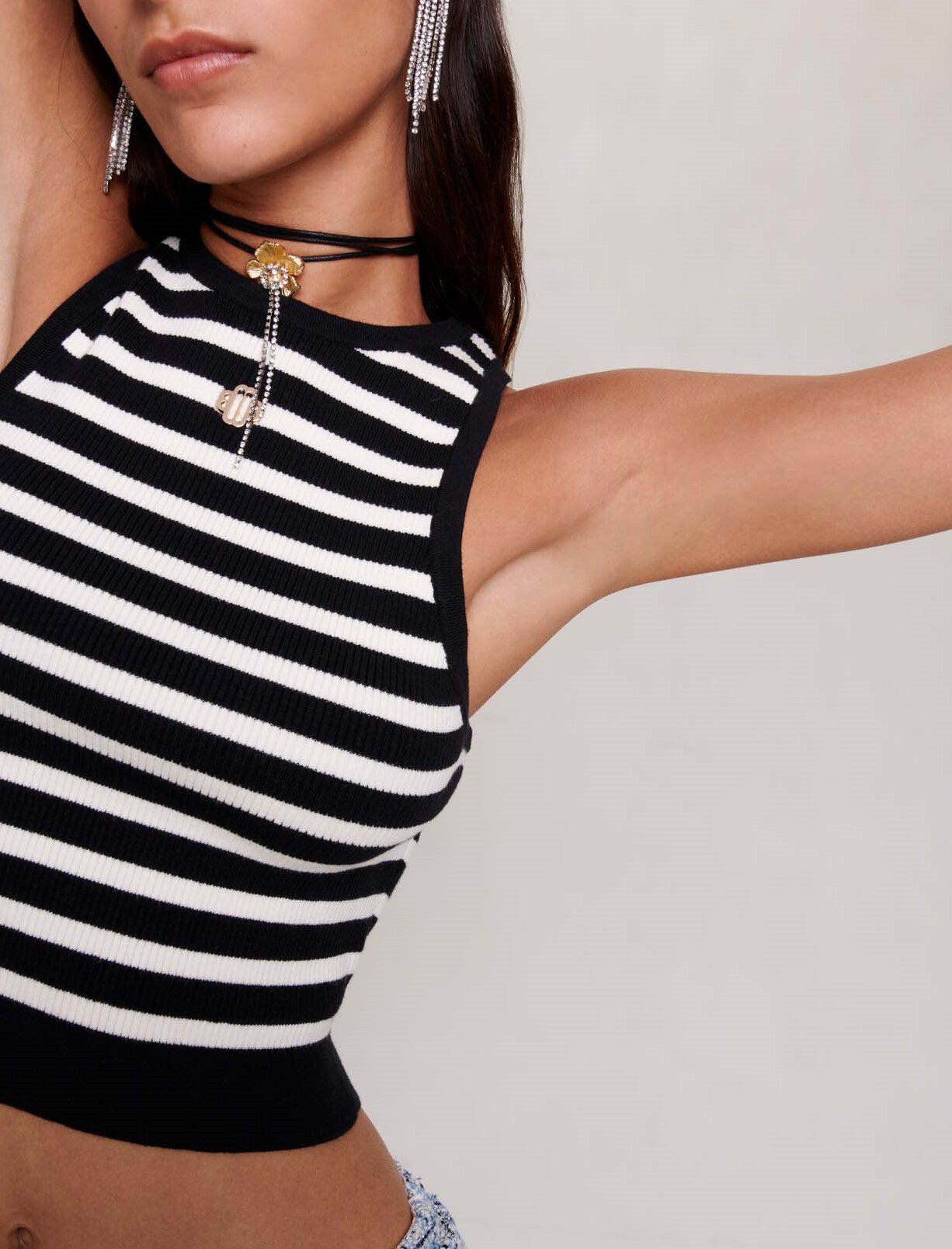 Striped crop top Black / Gray For Women | Maje