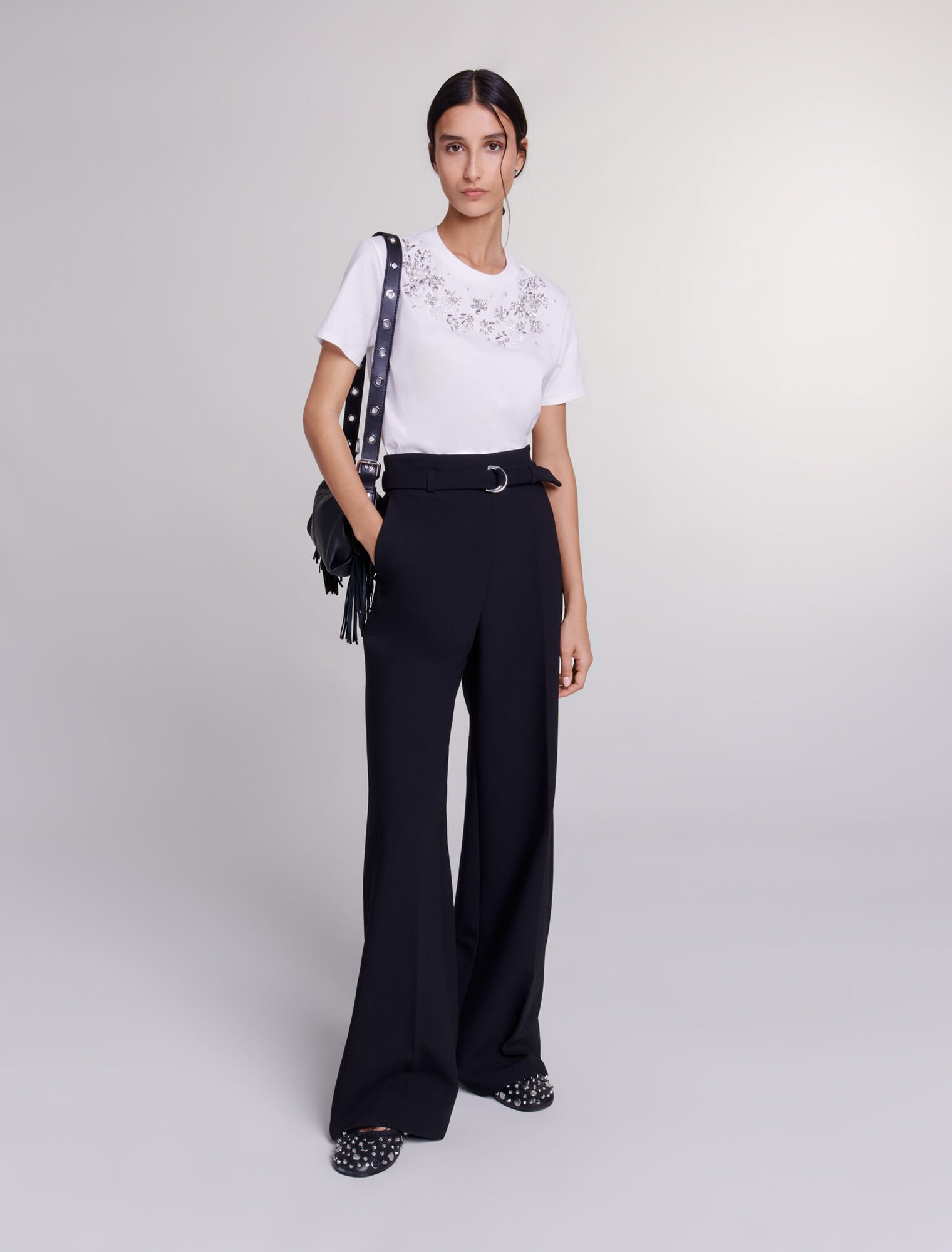 Wide leg pants with belt