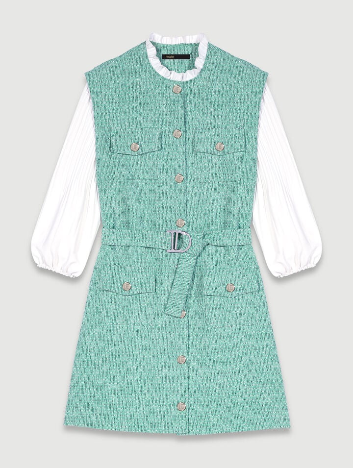 Robe bimatière en tweed